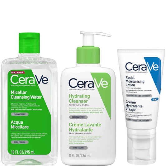 CeraVe Hydrating 3-Step Double Cleanse & Moisturize Bundle – Deep Cleanse & Intense Hydration Routine